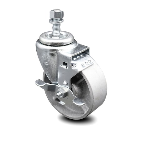 Service Caster 4 Inch Semi Steel Wheel Swivel 1/2 Inch Threaded Stem Caster with Brake SCC SCC-TS20S414-SSS-TLB-121315